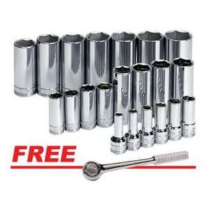 Dr. Deep 6 pt Metric 21pc. Socket Set with FREE 3/8 Dr. Professional 