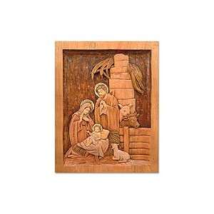 Cedar relief panel, Birth of Baby Jesus 