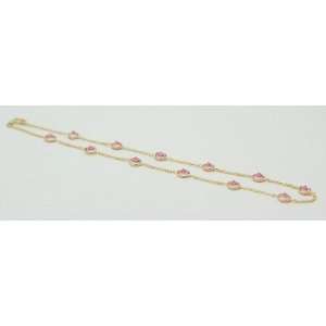  14K Yellow Gold Pink Cz.s Anklet Bracelet 9 1/2 New 