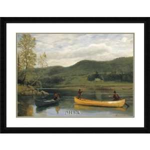  Bierstadt Framed Fine Art Men in Two Canoes Landscape 