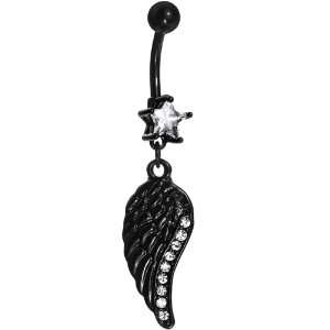  Clear Gem Black Angel Wing Belly Ring Jewelry