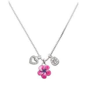  Hot Pink and Purple Flower, Love, and Luck Charm Necklace 