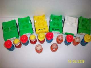 Fisher Price Little People 1970s Lot 12 Wood People, 4 Cars, 2 Taxi 