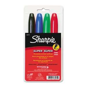 Super Sharpie Permanent Markers   Fine Point, Assorted, 4/Set(sold in 