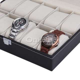   Leather Watch Storage Box Display Case Jewelry Storage Organizer BLK
