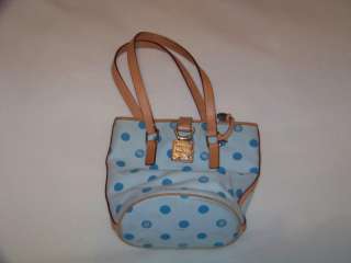 Dooney And Bourke Blue Polka Dot Leather Khaki Hand Bag Purse Handbag 