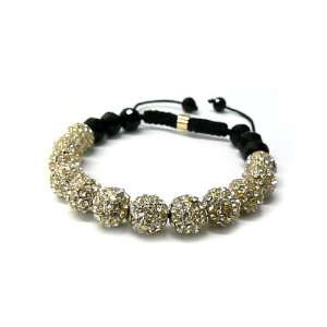 Gold Shamballa 10mm Glass Beaded Bracelet with 12 Iced Out Disco Balls