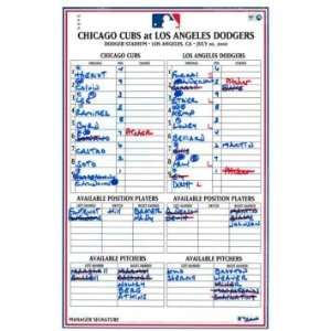  Cubs at Dodgers 7 10 2010 Game Used Lineup Card (LH969545 