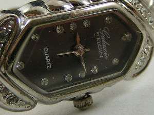 Rhinestone Silvertone GALAXIE ELGIN Bracelet Watch(D45)  