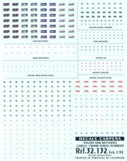   Decals 1/32 ENGINE & BATTERY LABELS & FRAME SERIAL NUMBERS  