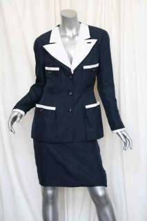 CHANEL BOUTIQUE Navy Nautical Convertible Blazer/Jacket+Skirt 2 Piece 