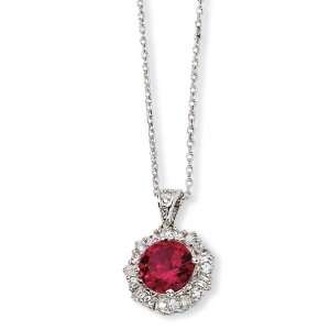  Sterling Silver Synthetic Ruby & CZ 18 Inch Necklace West 