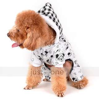 New Pet Dog Doggie mickey Lattice Pocket Hooded Jumpsuit Jacket Warm 
