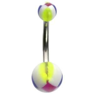   White, Yellow, Blue and Purple UV Checkered Curved Barbell Jewelry