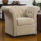   button tufted side accent high back arm chair with nail head trim