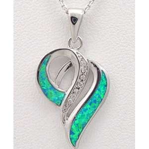  925 Sterling Silver Inlay Created BLUE OPAL Pendant 