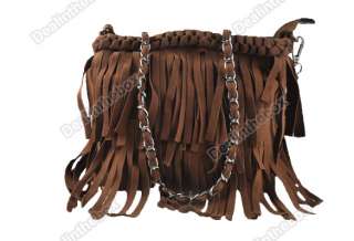   Fashion Celebrity Suede Fringe Tassel Shoulder Bag Womens Handbag