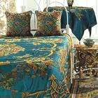 MDS Crewel Bedding Art Nouveau Turquoise Cotton Viscose Velvet   KING