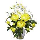   By Nearly Natural Yellow Peony and Orchid Silk Flower Arrangement