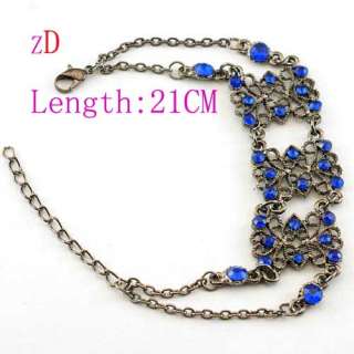 H2371 Unique Blue Silver Plate Gemstone Link Bracelet  
