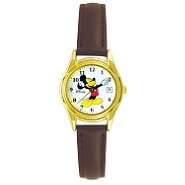   Mouse Calendar Date Watch with Round White Dial and Brown Leather Band