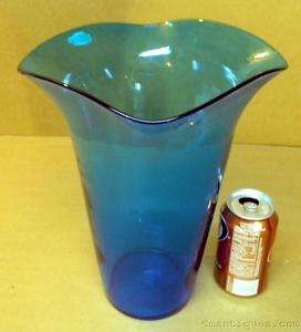 Vintage BLENKO Handcrafted Art Glass Sapphire Blue Vase  