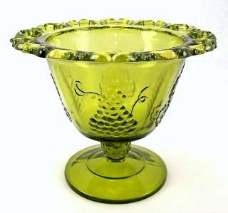 Green Glass Grapes Footed Candy Dish or Bowl  