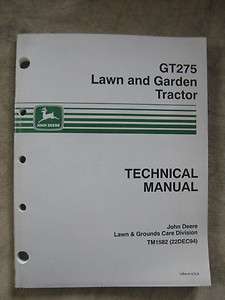 John Deere GT275 Lawn garden Tractor technical manual  