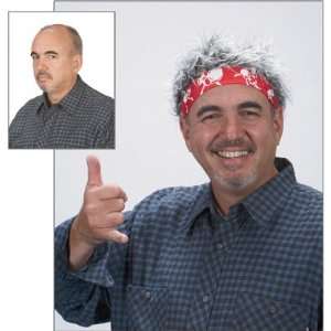  Twin Pack of Bandanas With Gray Hair   Black Skull and Red 