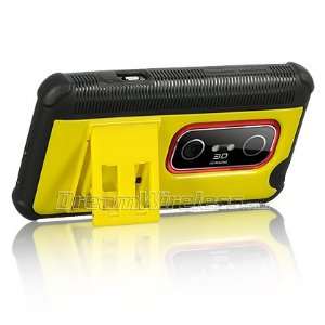 HTC EVO 3d Platinum Fusion Series Black Tpu+yellow Pc w/ Stand Case 