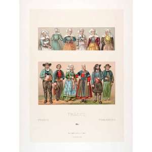  1888 Chromolithograph 19th Century Breton Brittany Folk Costume 