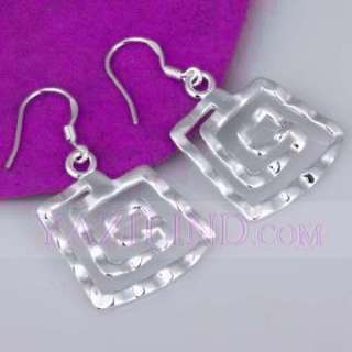 Silver plated square twisted spiral carved design lovely dangle 