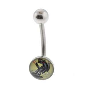 Genuine Ed Hardy Stainless Steel Belly Ring   Panther Logo in 8mm   14 