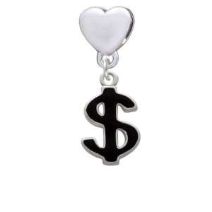   Black Dollar Sign European Heart Charm Dangle Bead [Jewelry] Jewelry