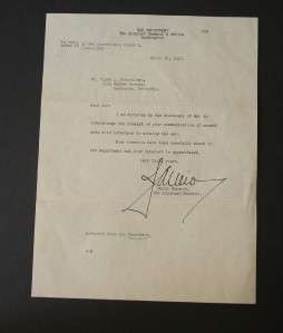 Rare WWII Letter signed Major General James Ulio 1942  