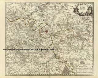 1752 LARGE WALL MAP PARIS & SURROUNDING COUNTRY FRANCE  