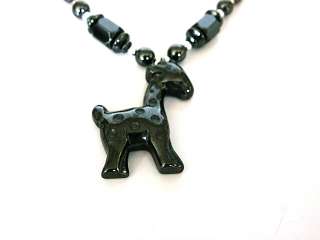Mexican Hematite Stone Giraffe Pendant Necklace  
