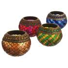 CC Home Furnishings Set of 4 Glass Mosaic Tealight Candle Holders