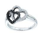 Carat Black & White Diamond 14k White Gold Hearts Right Hand Ring 