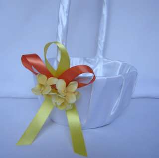 Orange Yellow Hydrangeas Flower Girl Basket Ring Pillow  