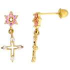 Sabrina Silver 14k Yellow Gold 11/16 (18mm) tall Flower & Cross 