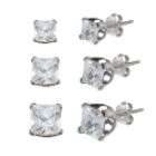 Cubic Zirconia 4, 5, and 6 MM Princess Stud Earring Set in Sterling 