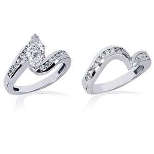  1.10 Ct Marquise Shaped Diamond Wedding Rings Set SI2 G 