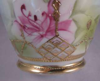   Vase with Dripping Gold & Pink/Orange Flowers Maple Leaf #52  