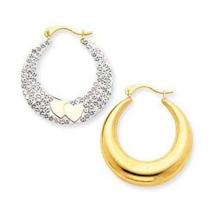  14k Yellow Gold Reversible Crystal Heart Hoop Earrings 