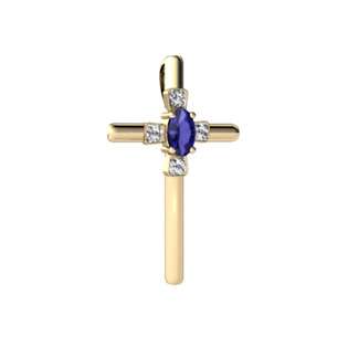 Jewels For Me Lab Sapphire Cross Pendant 14K Yellow Gold Lab Created 