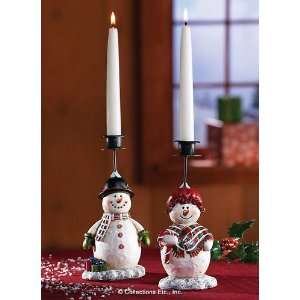  Snowman Taper Candle Holder Set 