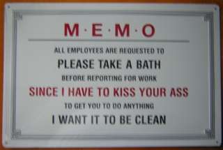 MEMO Boss Take a Bath Kiss A** Man Cave Bar Tin Sign  