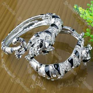 Enamel Black Stripe Leopard Tiger Crystal Bracelet 1pc  
