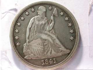 1841 FINE SEATED LIBERTY SILVER DOLLAR ID#L57  
